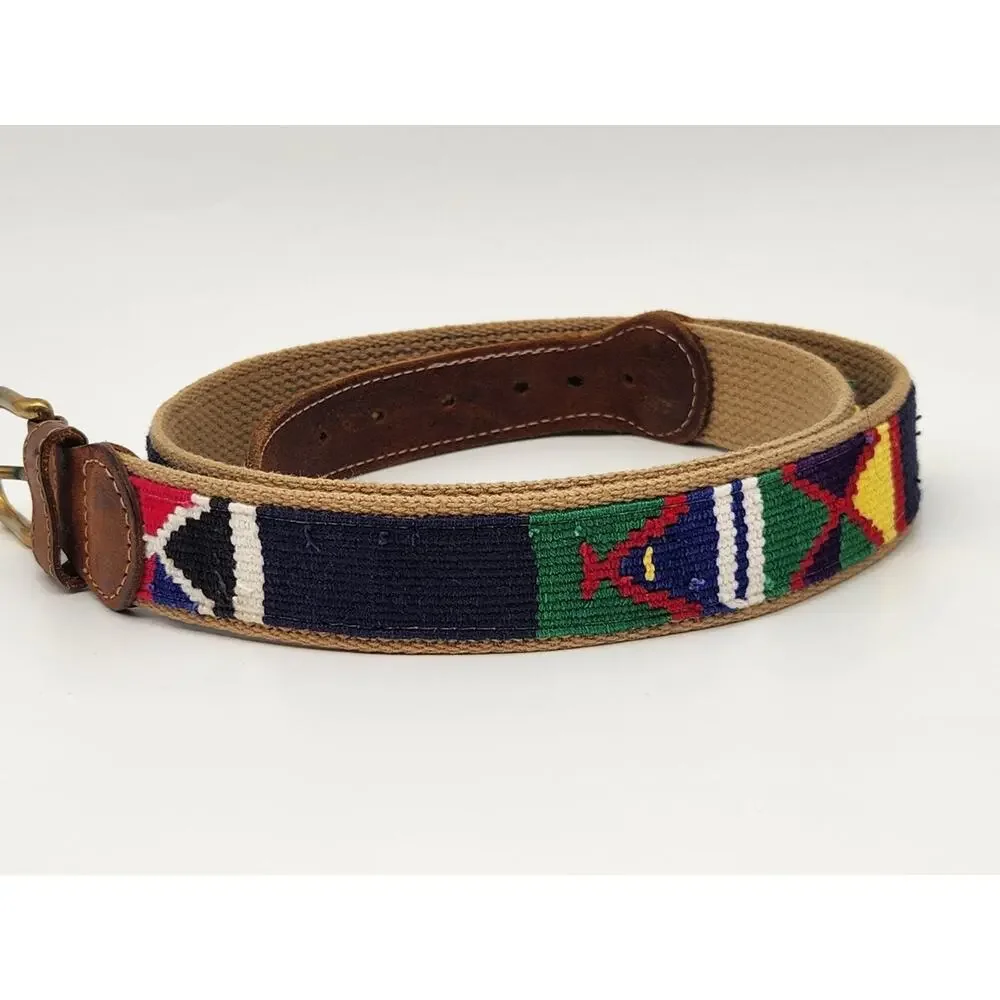 A Tail We Could Wag Belt Leather Canvas Handwoven Guatemalan Preppy Boho 43